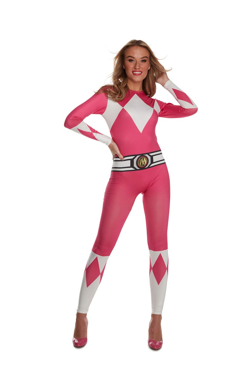 Morphsuits Pink Power Ranger Costume Adult Women - Superhero Outfit for Women - Fun Cosplay Dress Up for Parties, Medium - Image 2